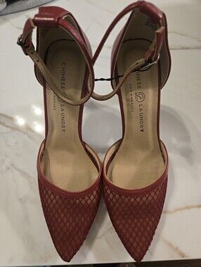 Chinese Laundry Red/Burgundy Pointed-Toe Ankle-Strap Pumps